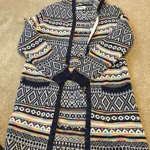 Colorful Patterned Hooded Cardigan